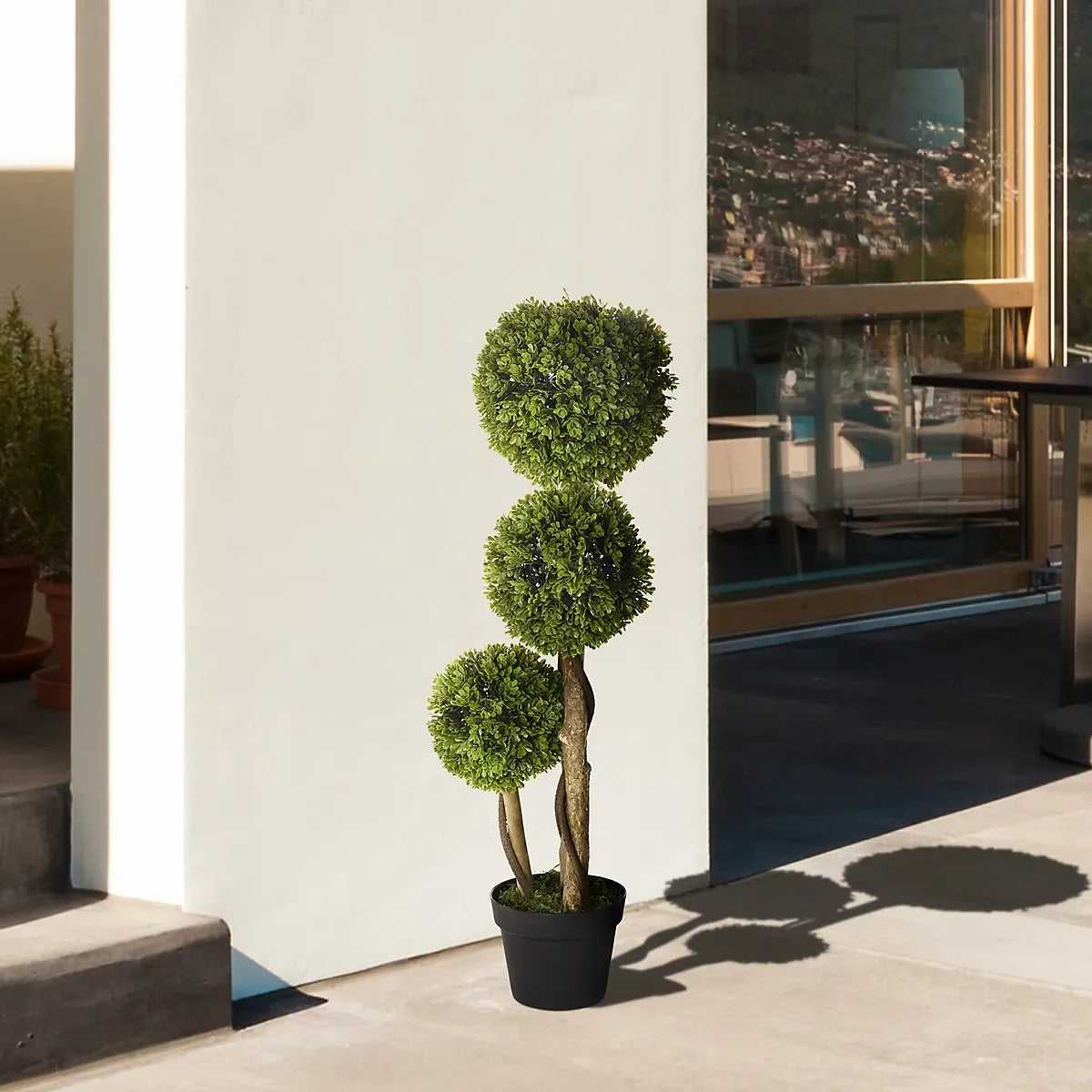 HOMCOM Potted Artificial Plants Boxwood Ball Topiary Trees Indoor Outdoor, 90cm